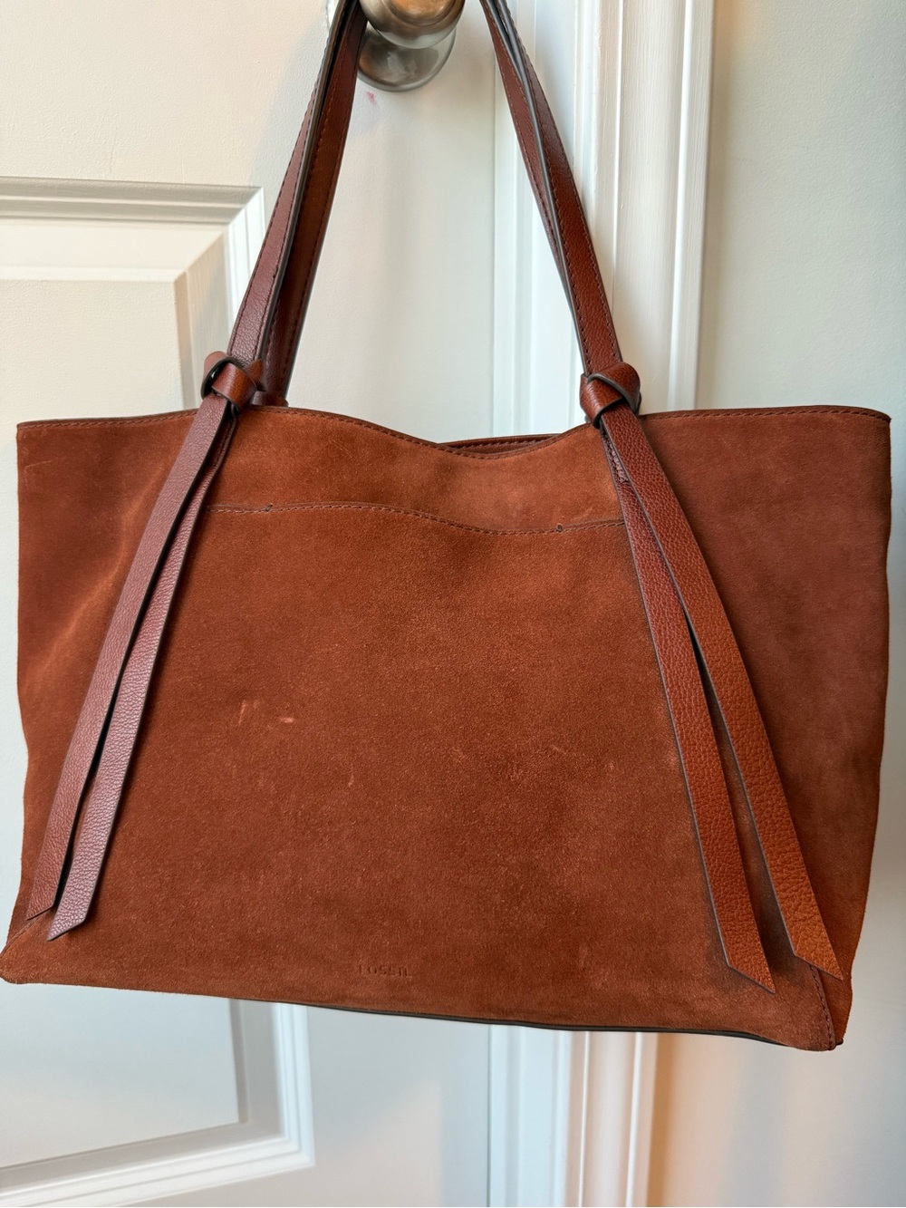 Fossil Suede Tote Bag in Chestnut Brown - Picture 2 of 15